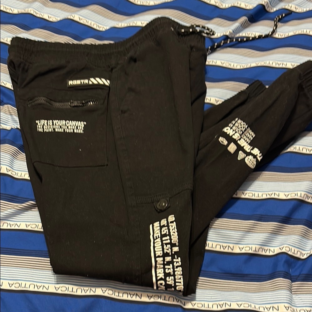 RGSTR Black Cargo Pants with Stylish Geometric Design